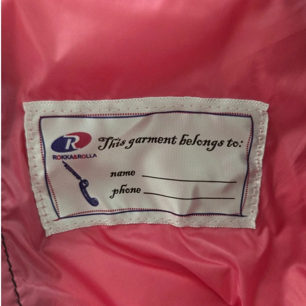 Rokka & Rolla Kids Black Down Puffer Jacket Hooded Packable Pink Zip Sz L 10-12‎